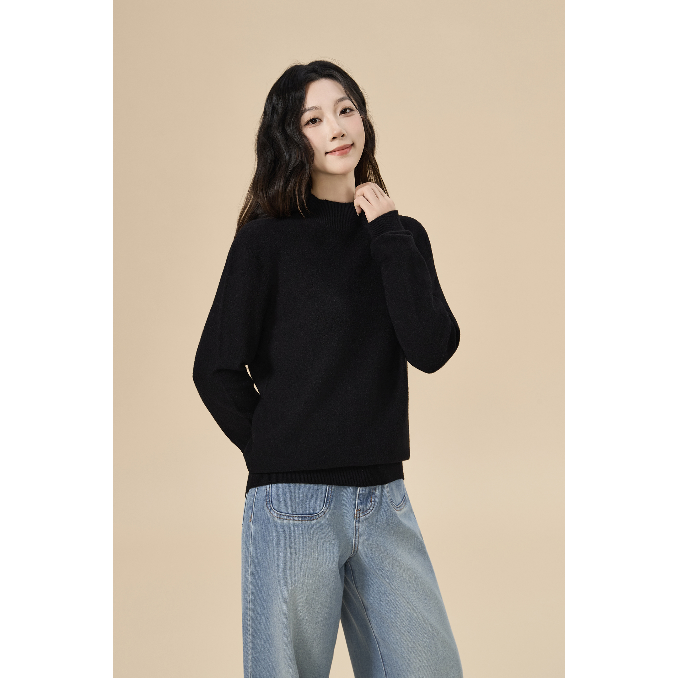 【似水流光】茵曼25秋季纯色毛衣慵懒风文艺时尚保暖休闲百搭针织衫