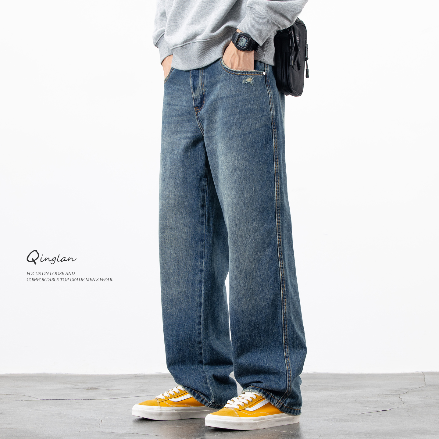 秋季2025新款牛仔裤男直筒宽松阔腿大码潮流休闲百搭青少年长裤子
