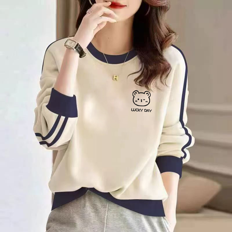 韩版圆领卫衣女秋冬新款宽松大码胖mm加绒上衣时尚百搭设计感外套