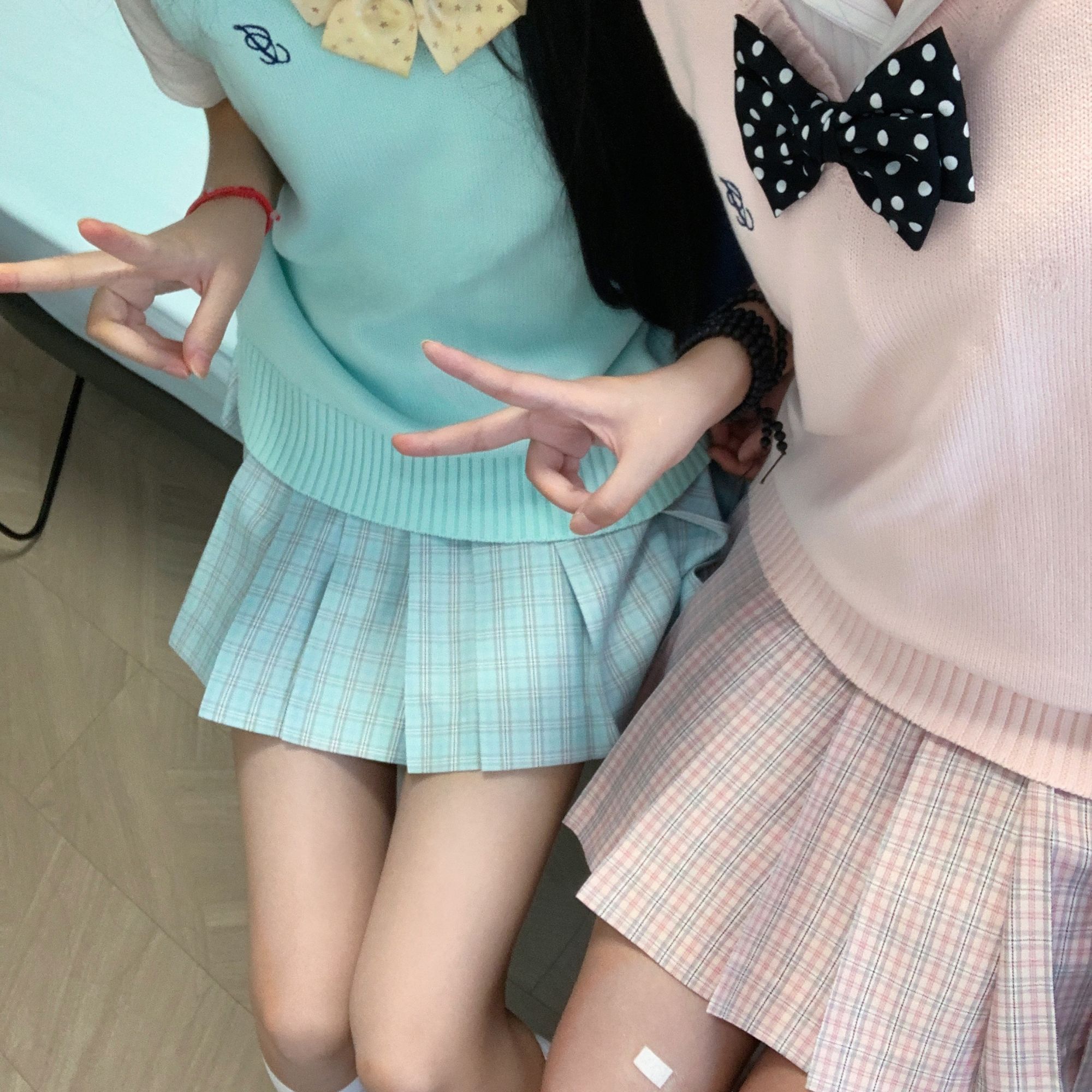 【双子】梨谱熊原创格裙正版学院风jk制服双子格蓝粉色校供感半身裙