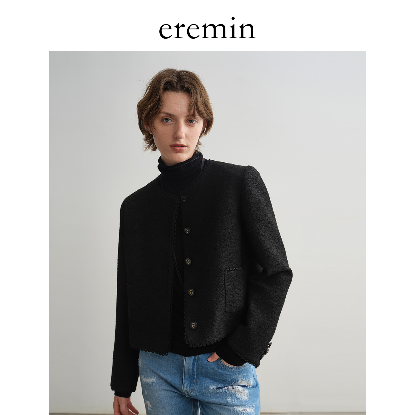 DE Mincollection花边小香外套/箱型显瘦法式小香羊毛短外套55539