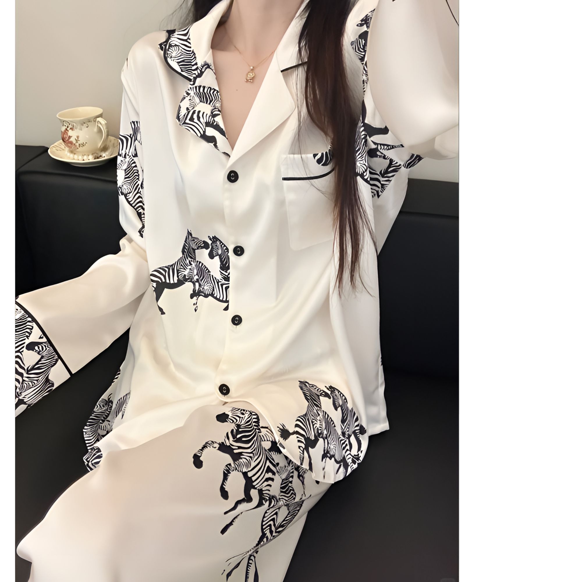 冰丝缎面睡衣女斑马印花仿醋酸高级感家居服显瘦气质感套装可外穿