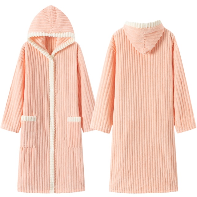 成人女连帽浴袍吸水速干非棉棉春秋冬加长厚睡袍可穿洗澡浴衣