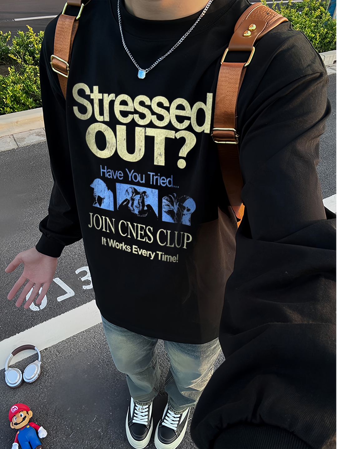 【重磅纯棉】秋冬潮流长袖T恤休闲宽松圆领秋季印花上衣潮牌打底衫