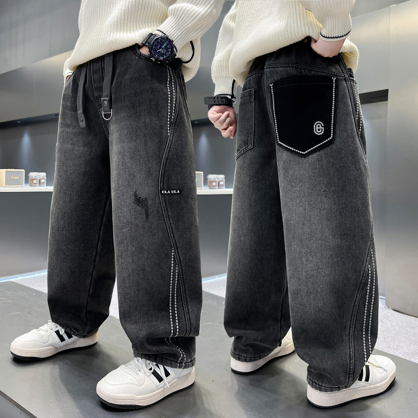 男童春秋款水洗软牛仔裤2025新款中大童宽松痞帅老爹裤男孩休闲裤