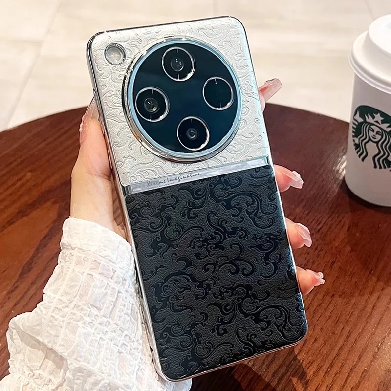 适用oppofindx8s手机壳电镀素皮双拼龙纹 Findx8s+全包保护套防摔