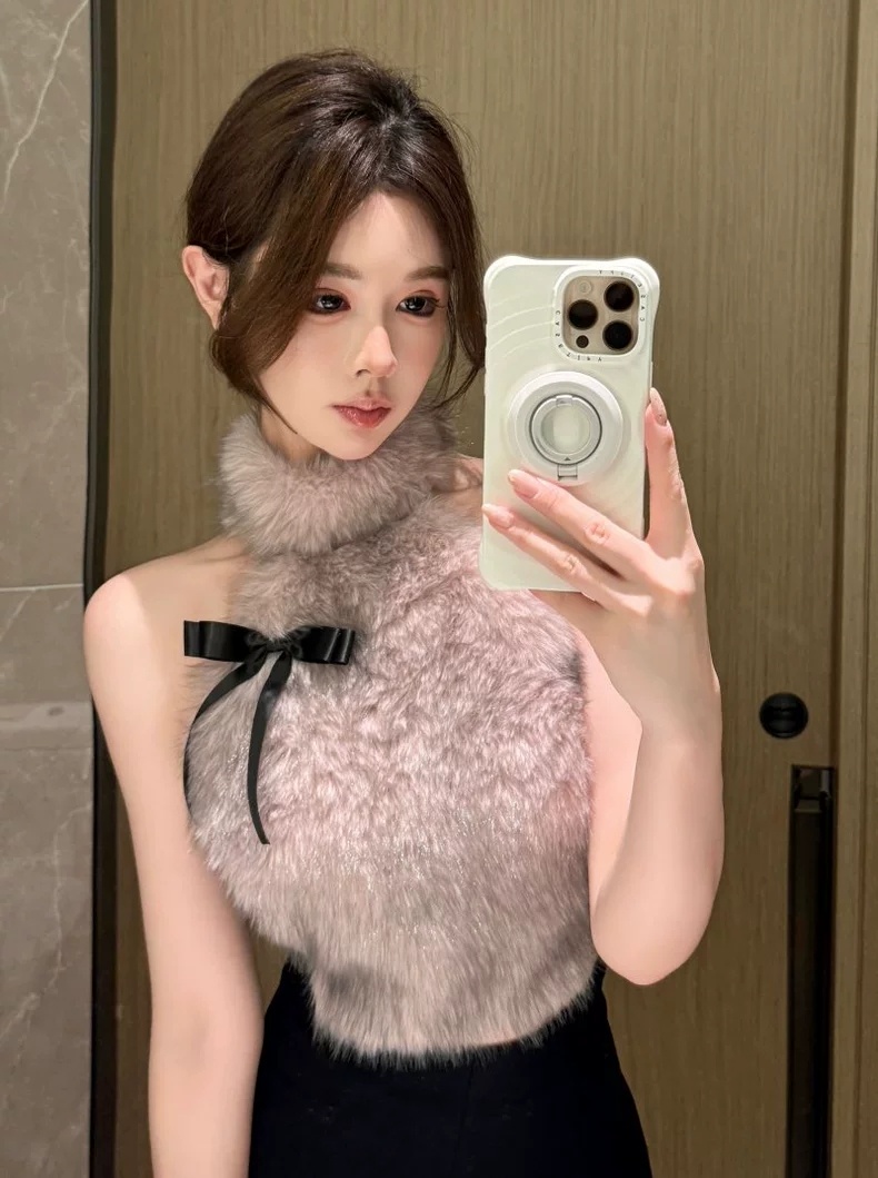 （微掉毛）美式辣妹纯欲短款上衣女设计感自带胸垫修身显瘦性感背心