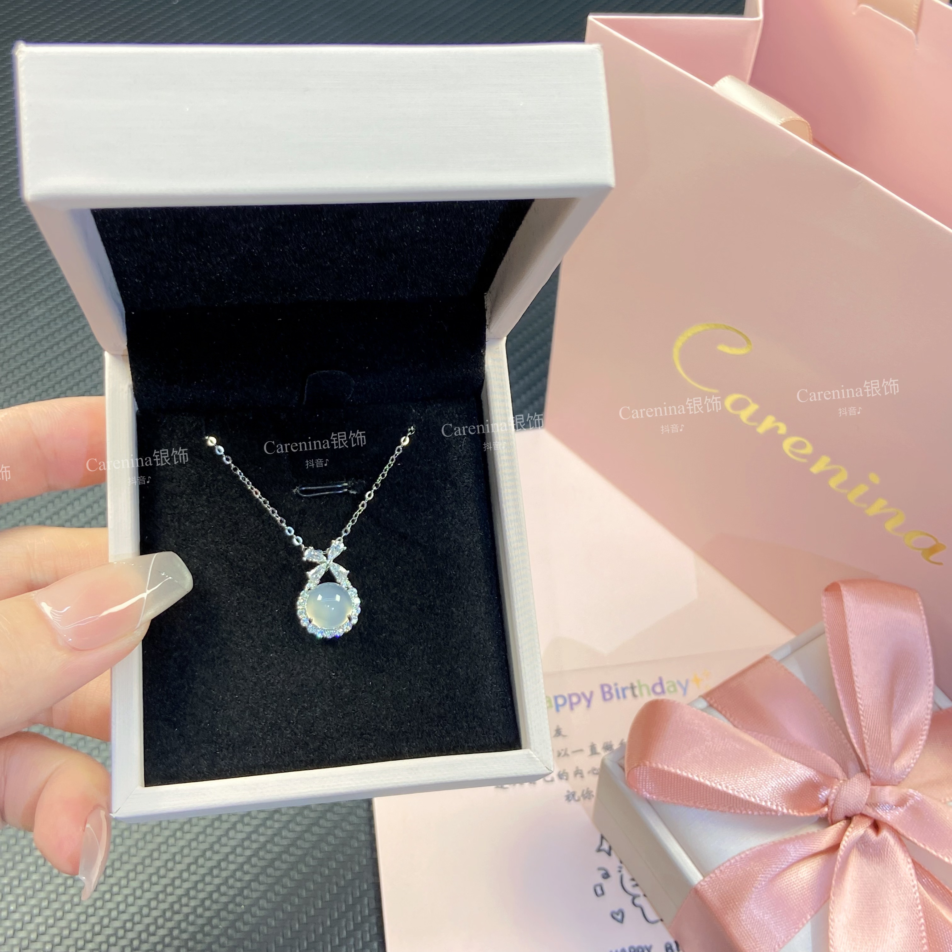 坠链均足银 999纯银冰透蝴蝶结项链女轻奢小众高级送闺蜜生日礼物