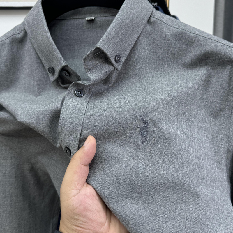 Zero Degree North轻奢纯棉长袖衬衫男士秋冬季磨毛刺绣简约衬衣