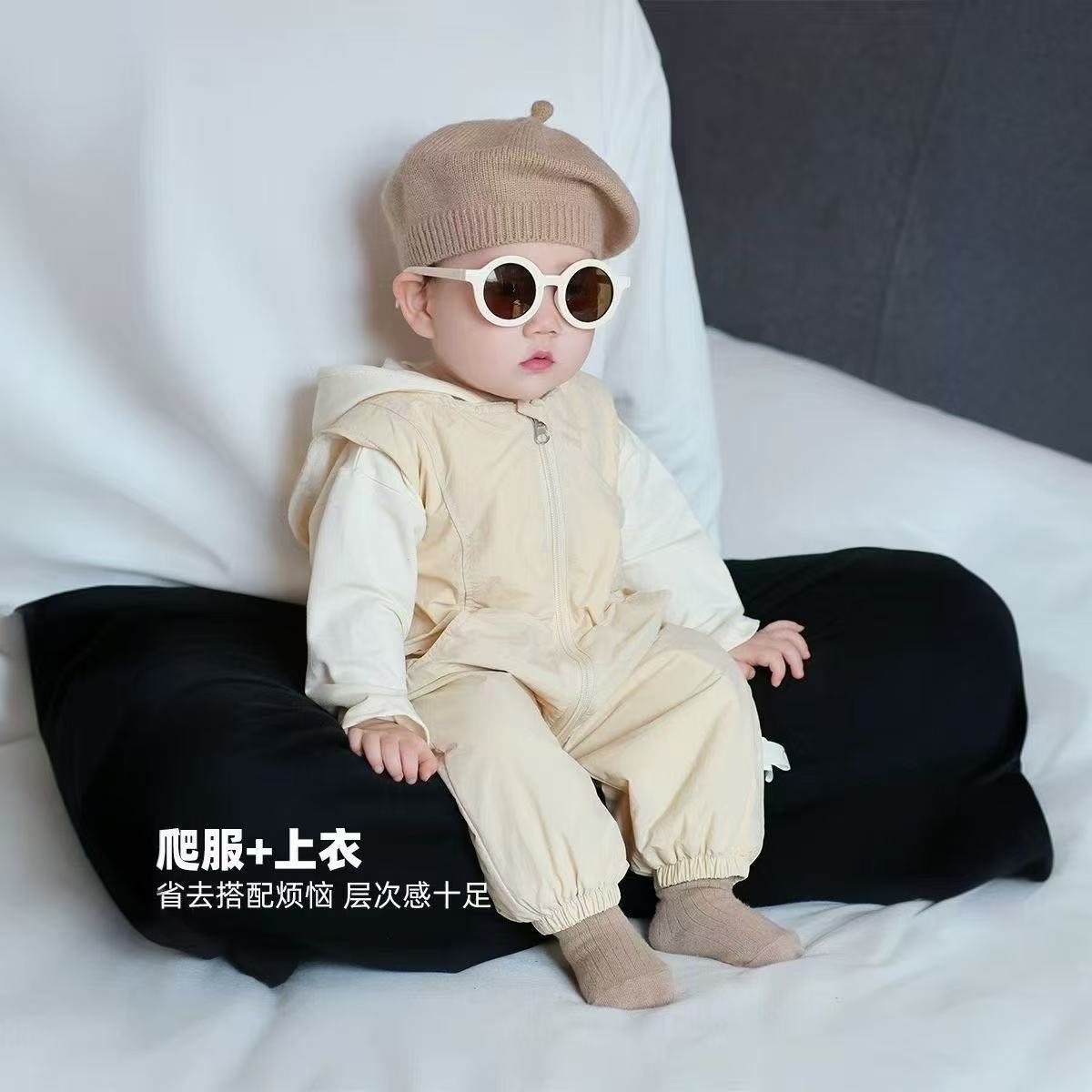 【揪揪帽】2025新款新生儿揪揪帽双层连体裤套装宝宝外出服爬服