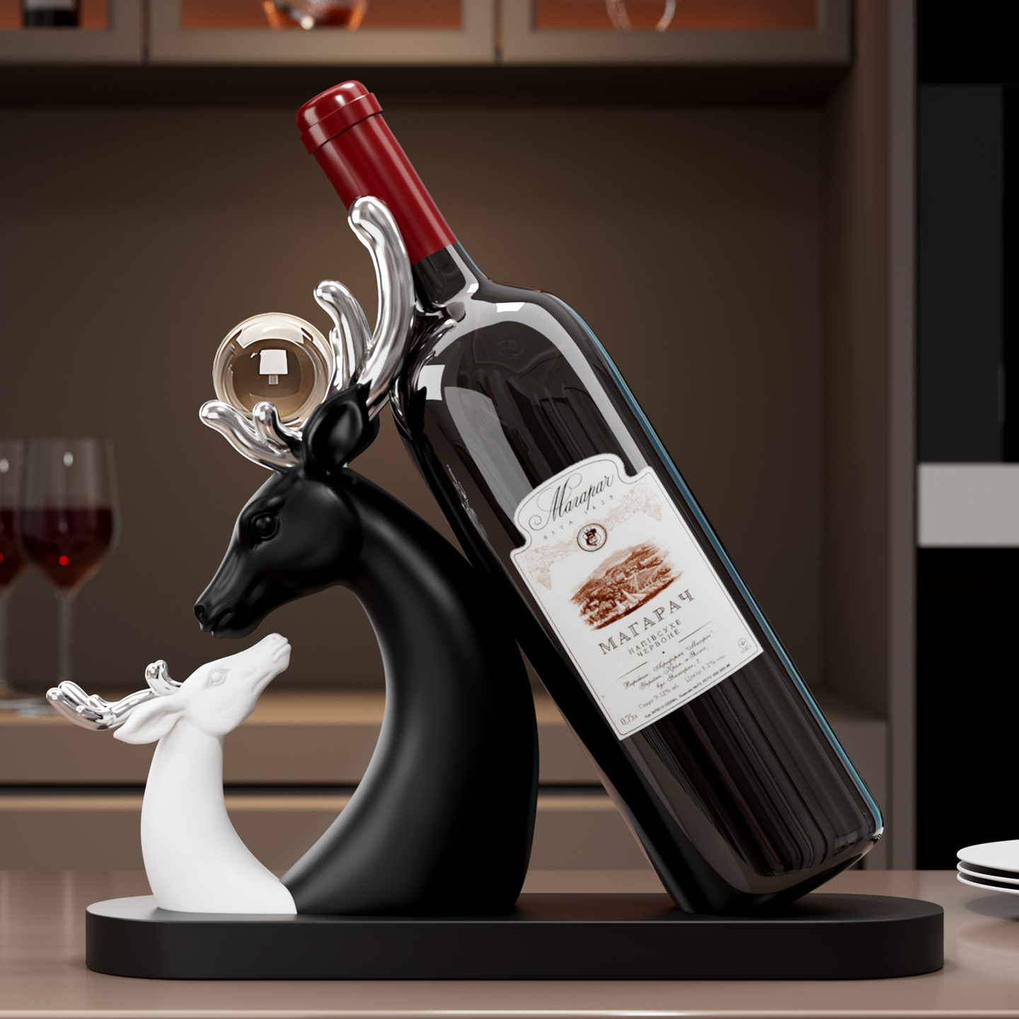 招财鹿红酒架摆件轻奢高档家居客厅餐边柜玻璃柜酒柜装饰品高级感