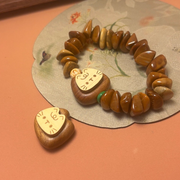 手工串珠DIY可旋转檀木猫咪背云可爱文玩配饰配件