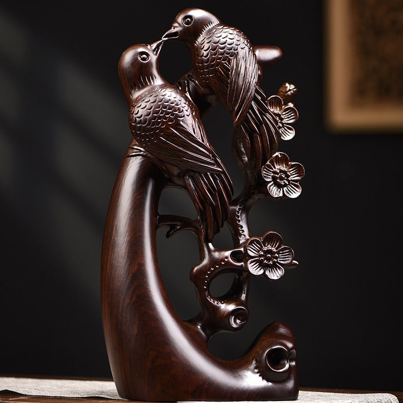黑檀木雕刻喜上眉梢摆件实木喜鹊登梅工艺品家居客厅装饰乔迁送礼
