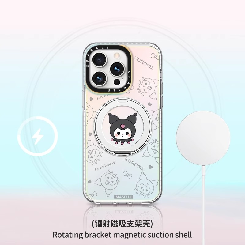 适用苹果16网红magsafe磁吸支架库洛米iphone15卡通14镭射手机壳