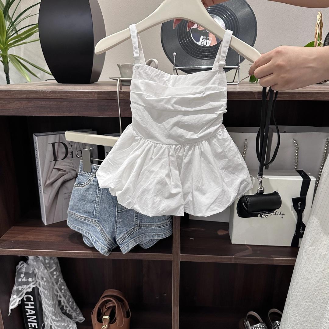 女童夏季新款韩版设计感背心甜美荷叶边裙摆上衣休闲外出吊带衣裙