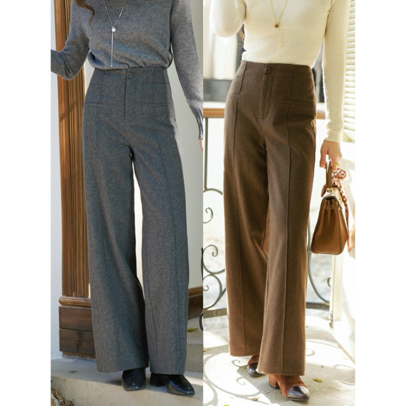 上班族通勤风女装高级感羊毛软呢阔腿裤2025新款秋冬高腰休闲裤子