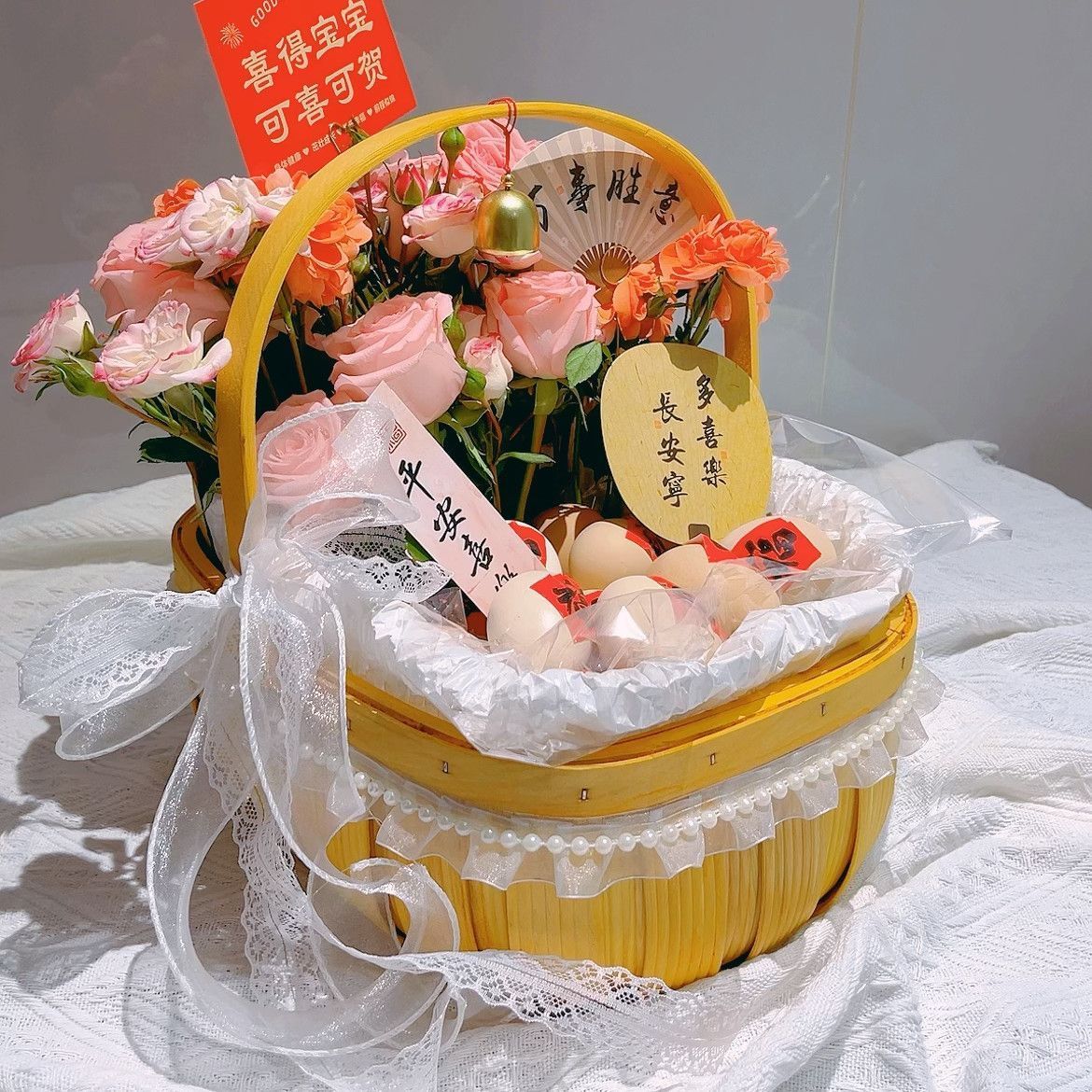 鸡蛋花篮复古田园风月子鸡蛋鲜花插花diy礼物手工制作木片手提篮