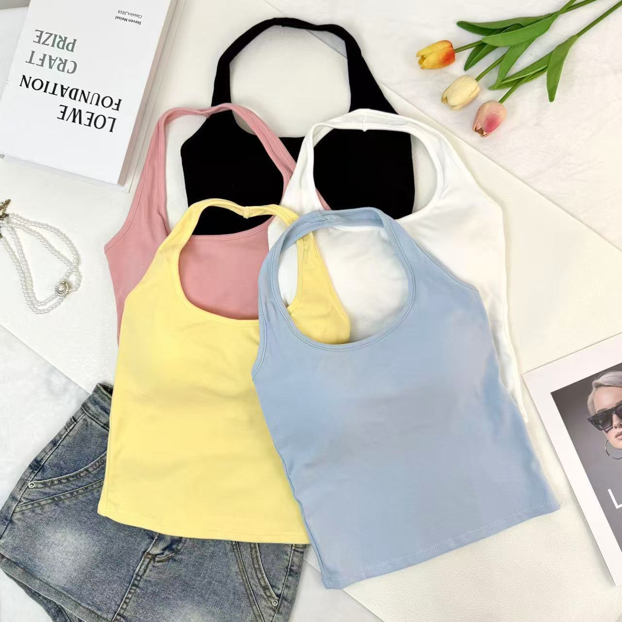 辣妹挂脖背心纯欲风洋气吊带女带胸垫一体式罩衫内搭修身显瘦外穿