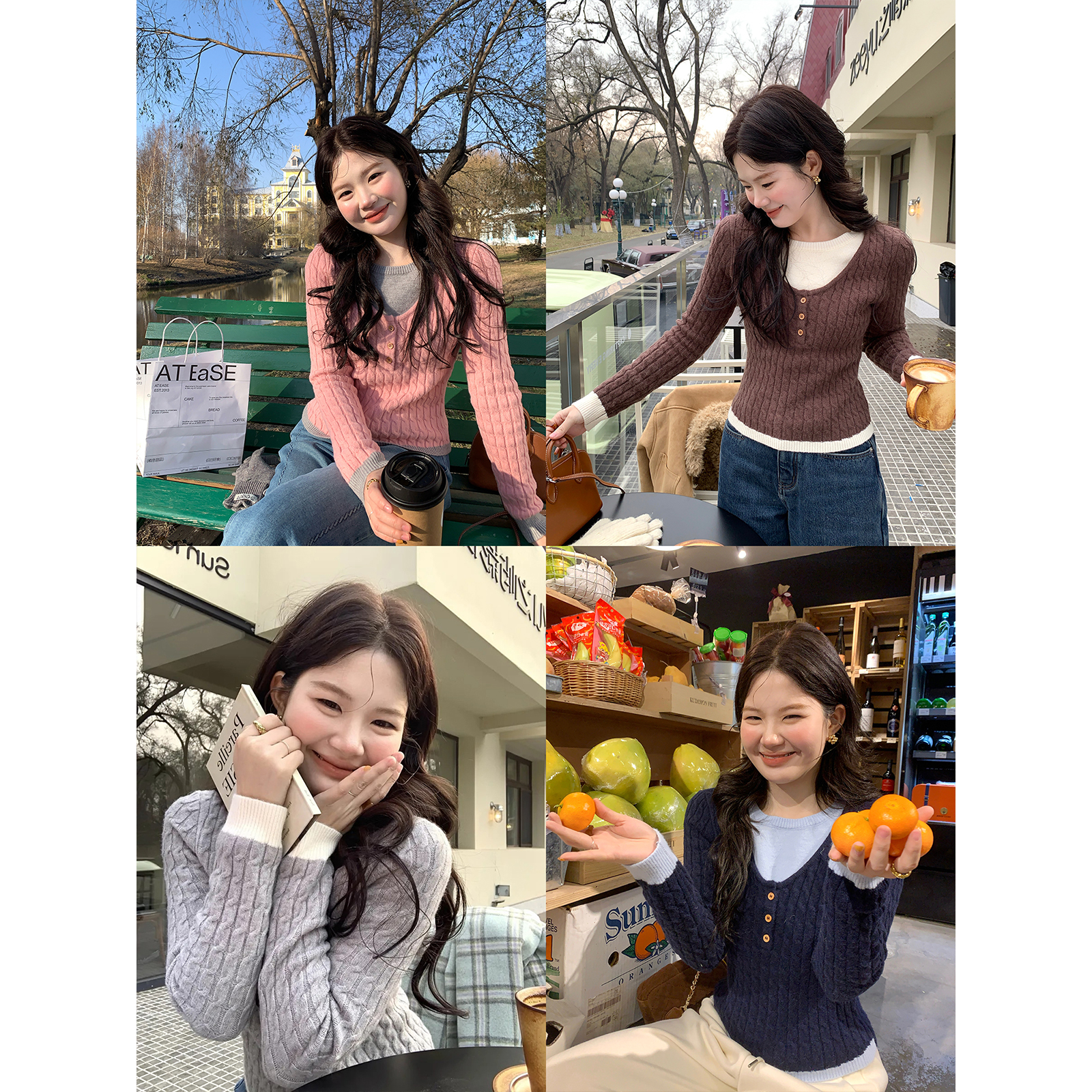 火火火【层次感穿搭】韩版假两件显瘦温柔风针织衫上衣M39584HH54