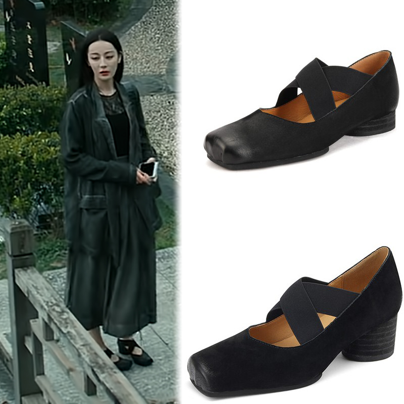 枭起青壤迪丽热巴聂九罗同款复古玛丽珍单鞋芭蕾舞平底猪鼻交叉带