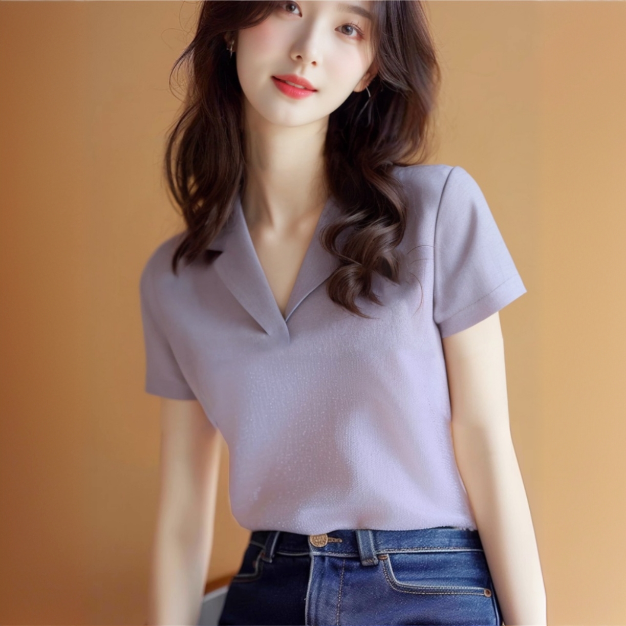 冰丝修身正肩t恤女2025夏季独特设计感小众时尚气质百搭紫色上衣