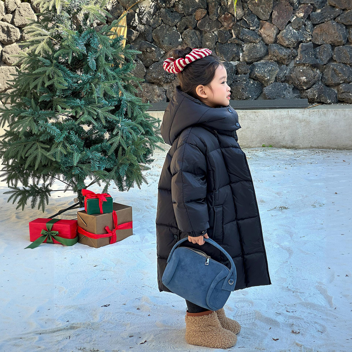 女童冬季长款羽绒服外套童装新款儿童连帽女孩方格加厚极寒白鸭绒