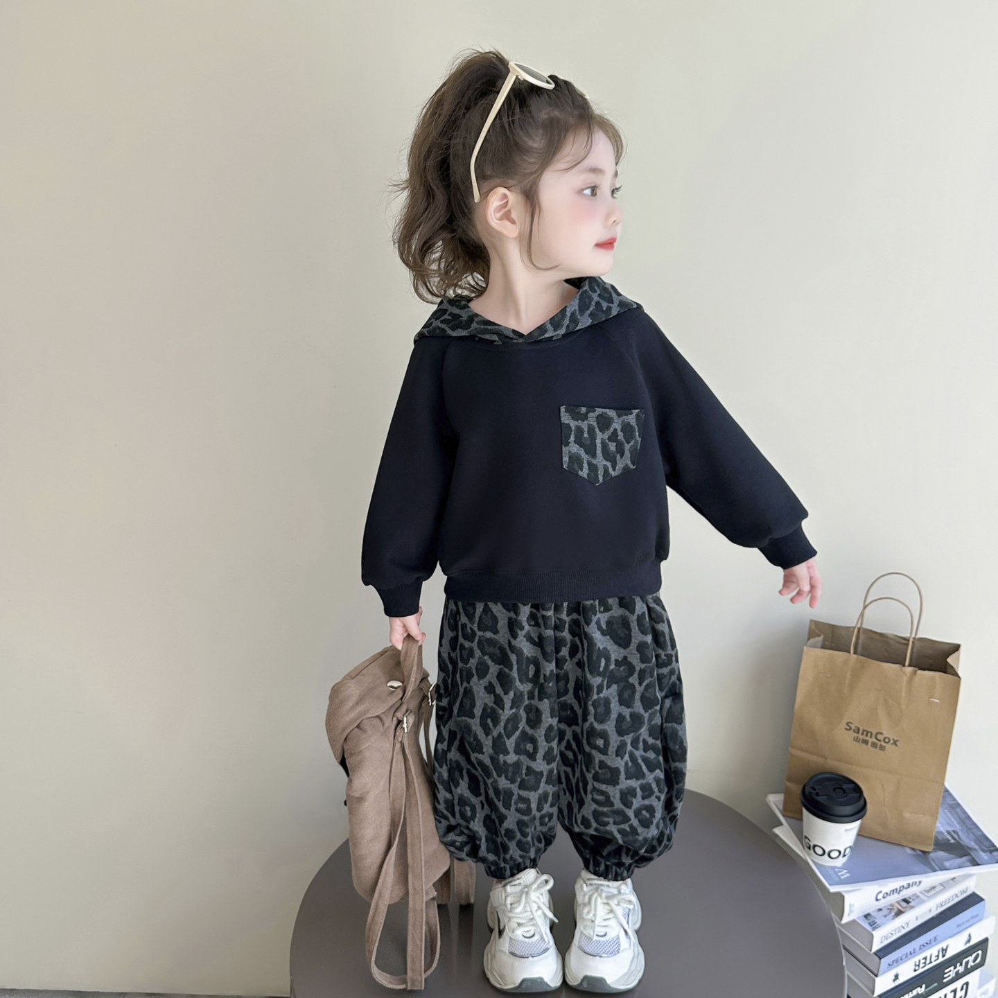 儿童时髦套装春季新款男女童洋气炸街春装洋气女孩豹纹休闲两件套