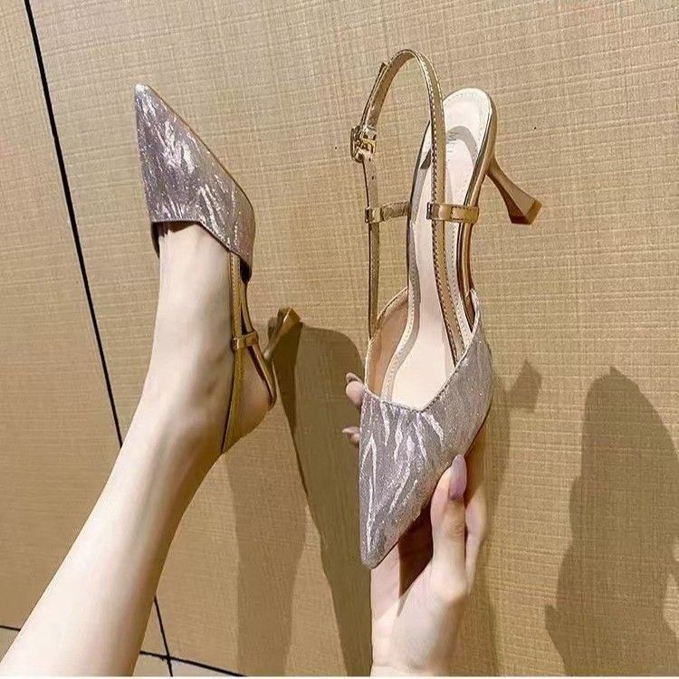 夏季新款尖头仙女风浅口高跟鞋凉鞋女款2025新款爆款外出穿好看