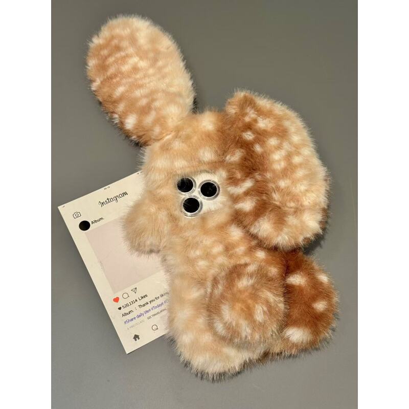 软萌鹿点斑纹毛绒长耳短尾兔适用于iphone17promax苹果16手机壳15