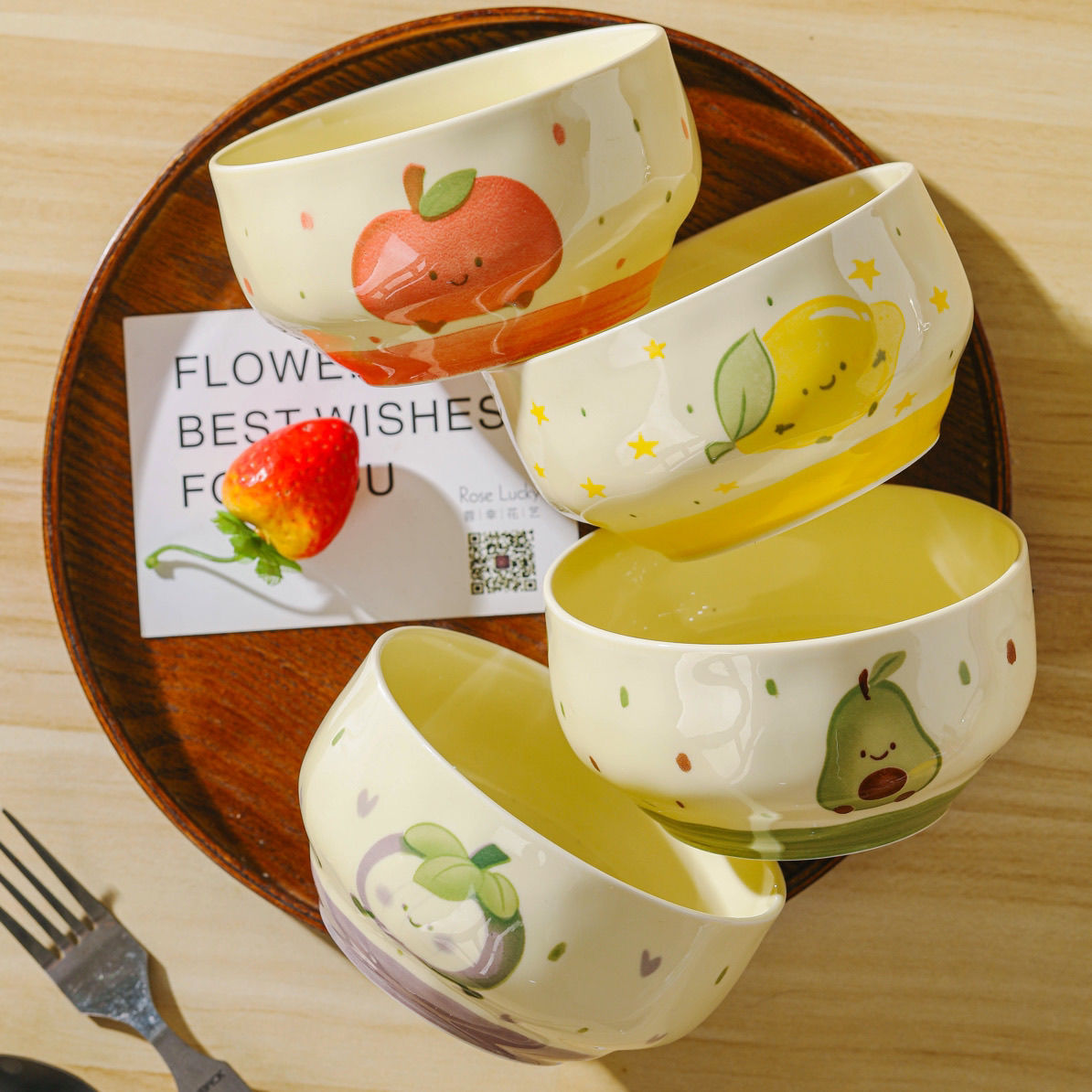 水果卡通餐具饭碗家用釉下彩少女陶瓷甜品ins高颜值好看可爱碗yw