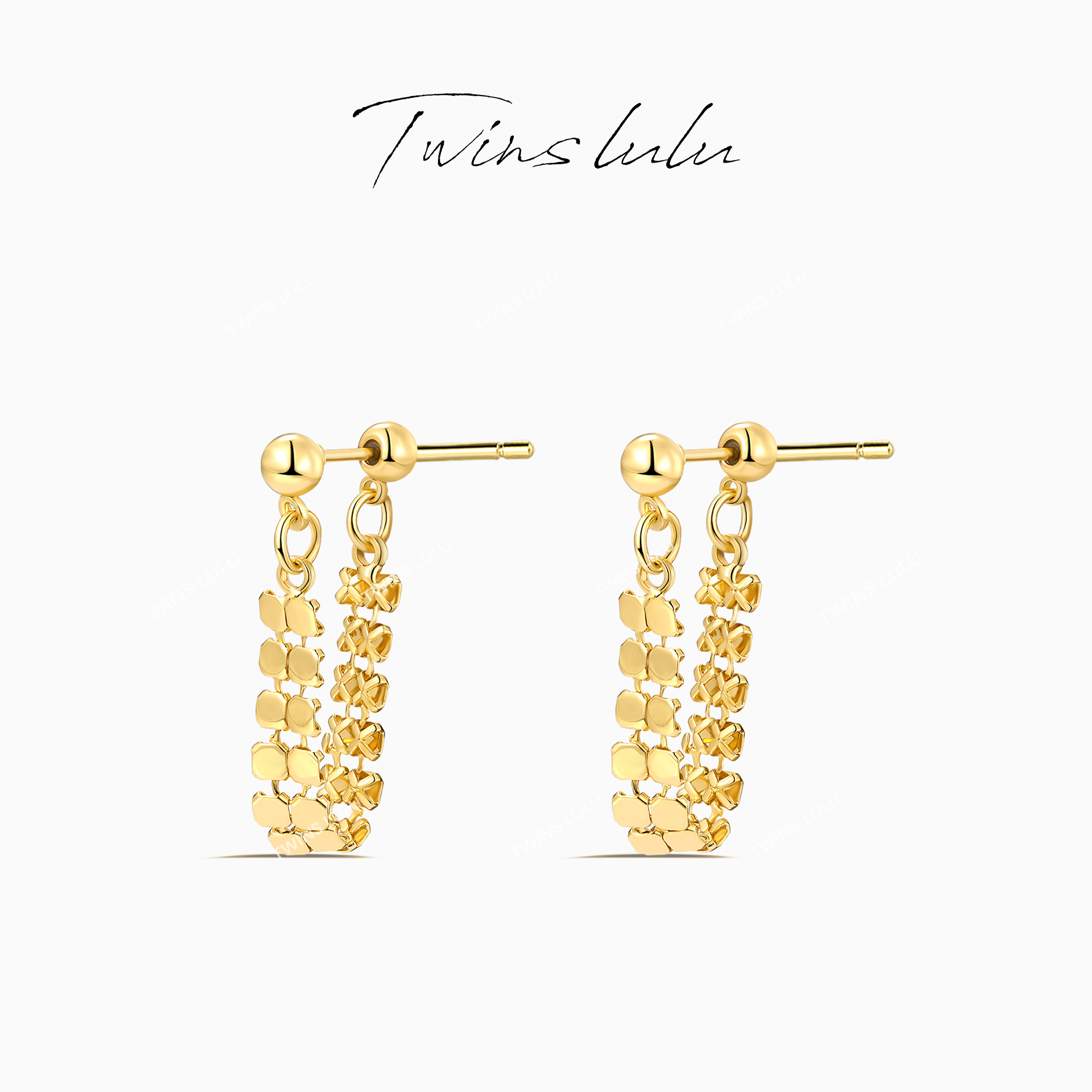 TWINS LULU流光风秋上新礼物时尚设计感气质链条U型耳环TSL2367