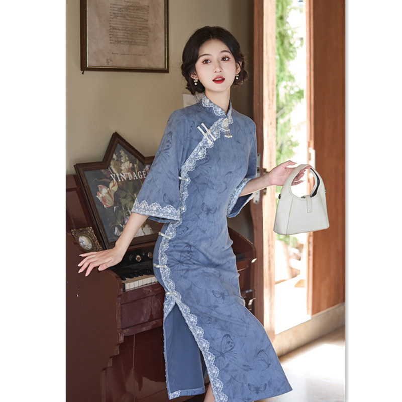 【云开】麂皮绒倒大袖旗袍2025秋冬新款时尚改良新中式年轻日常旗袍