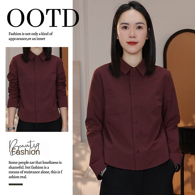 加绒时尚减龄气质净色口袋纯色衬衫女2025年冬季新款休闲宽松衬衣