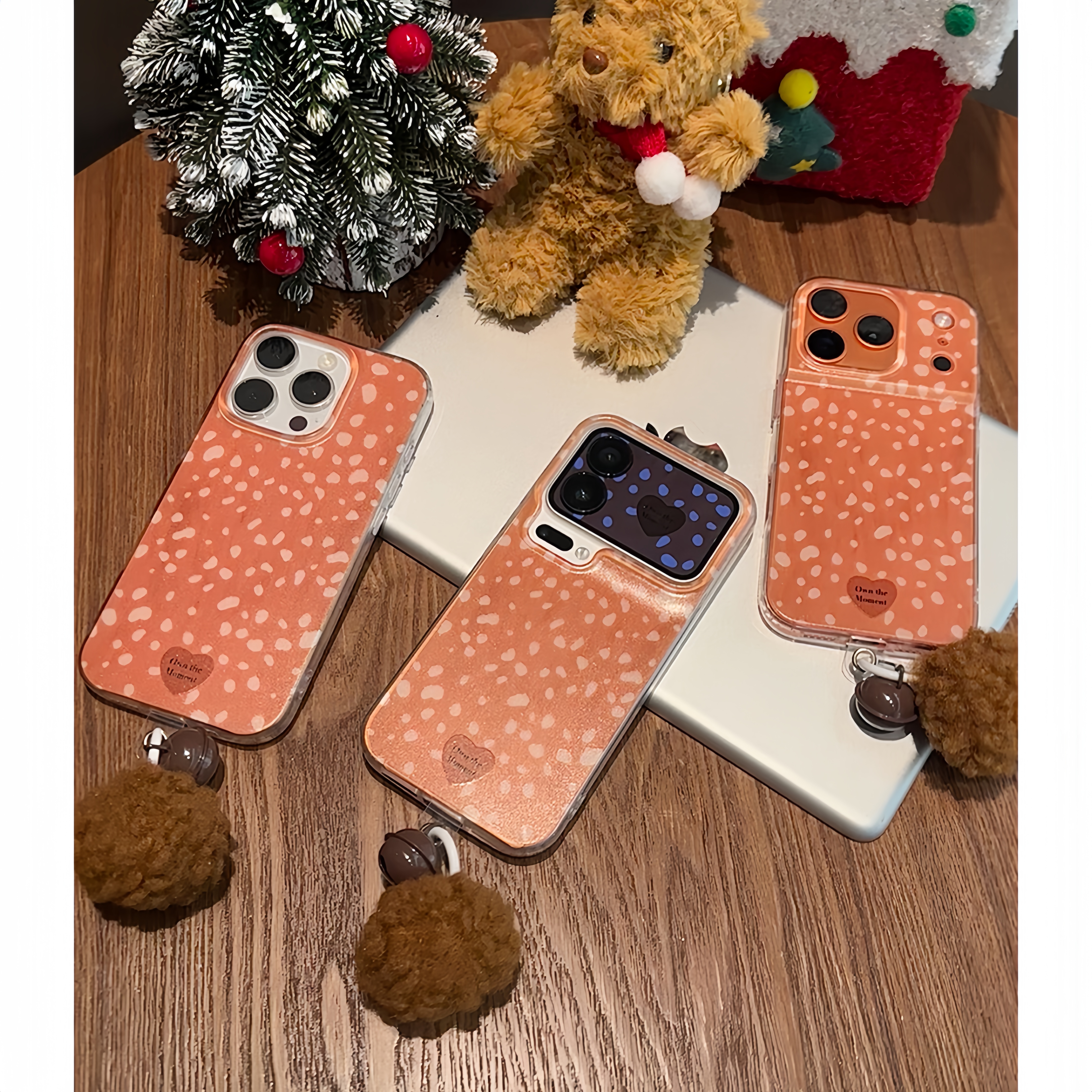 雅天立秋冬棕色斑点铃铛适用苹果17/16手机壳华为P70vivo小米oppo