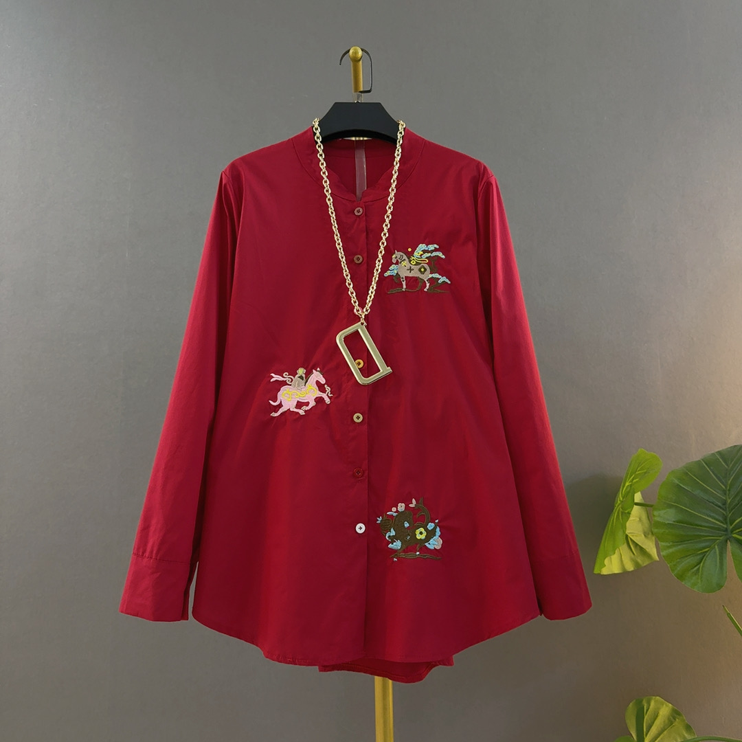 胖妹妹减龄新款时尚重工刺绣长袖宽松遮肉百搭款大码女装衬衫