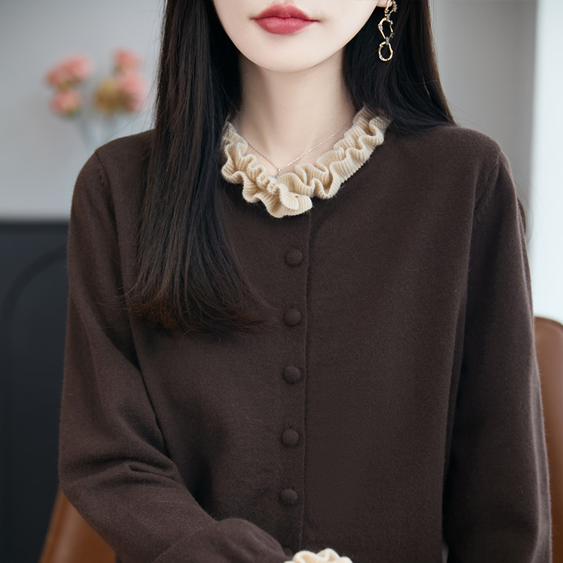 【直播爆款】羊毛衫女士秋冬短款毛衣开衫法式气质木耳领针织衫外套