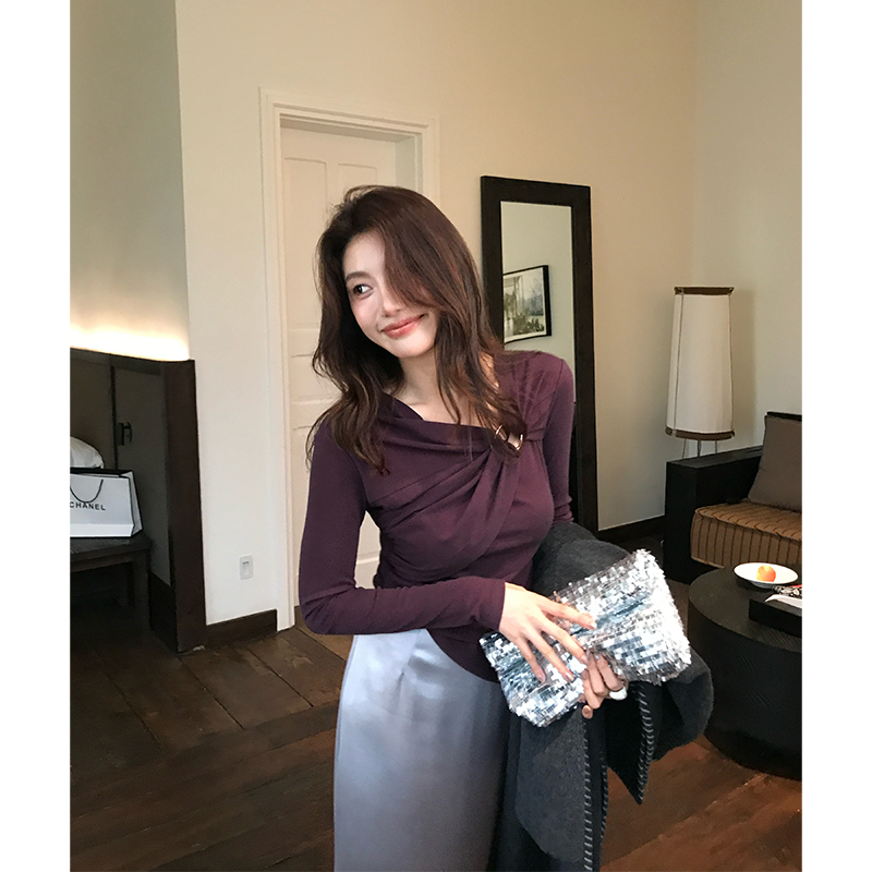 【ALONE SAVOR】龍喜儿紫苏 秋季时尚通勤精梳扭结T恤J437