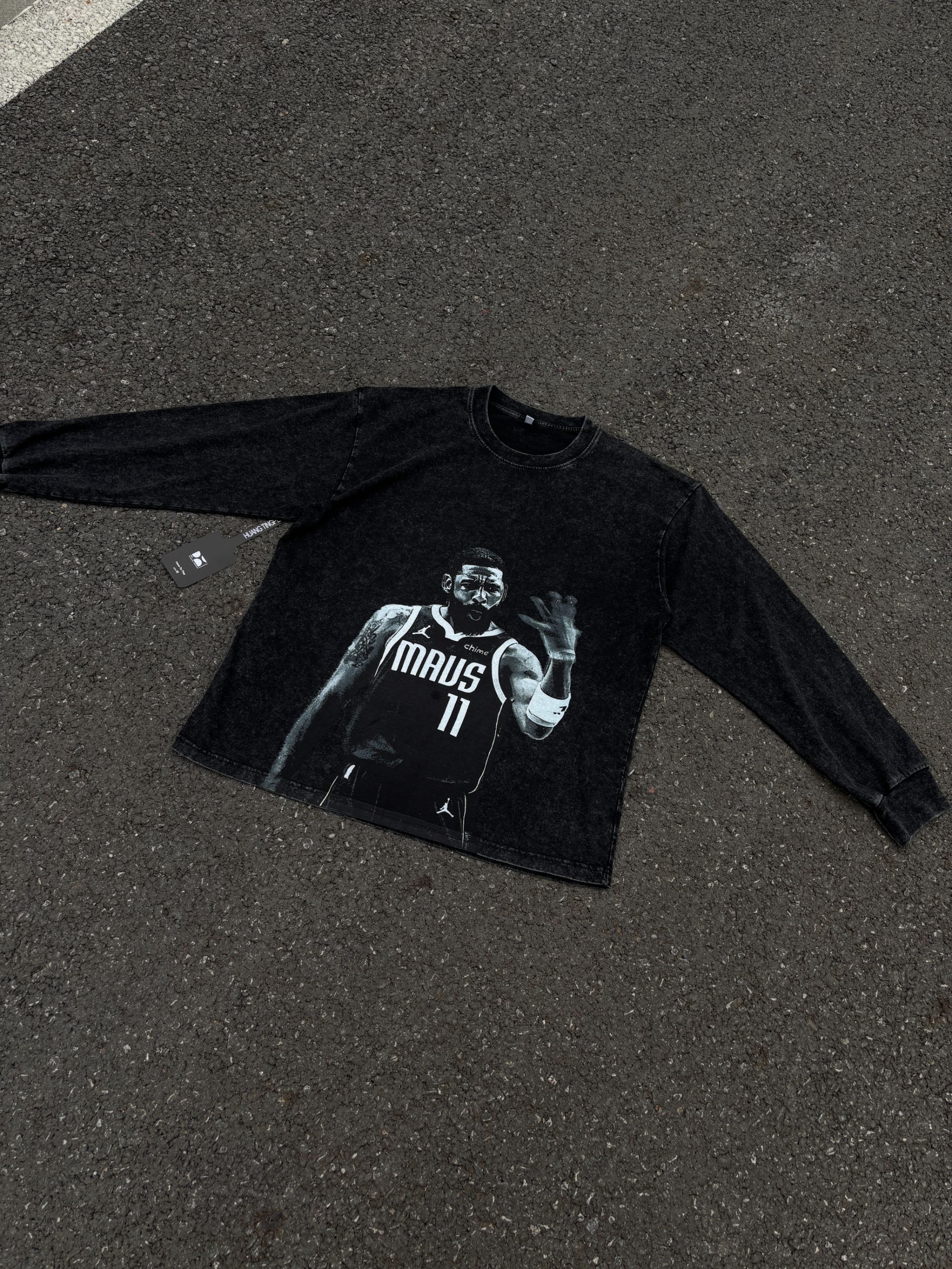 280g Kyrie同款 重磅水洗做旧 神之左手 复古直喷ins高级长袖个性