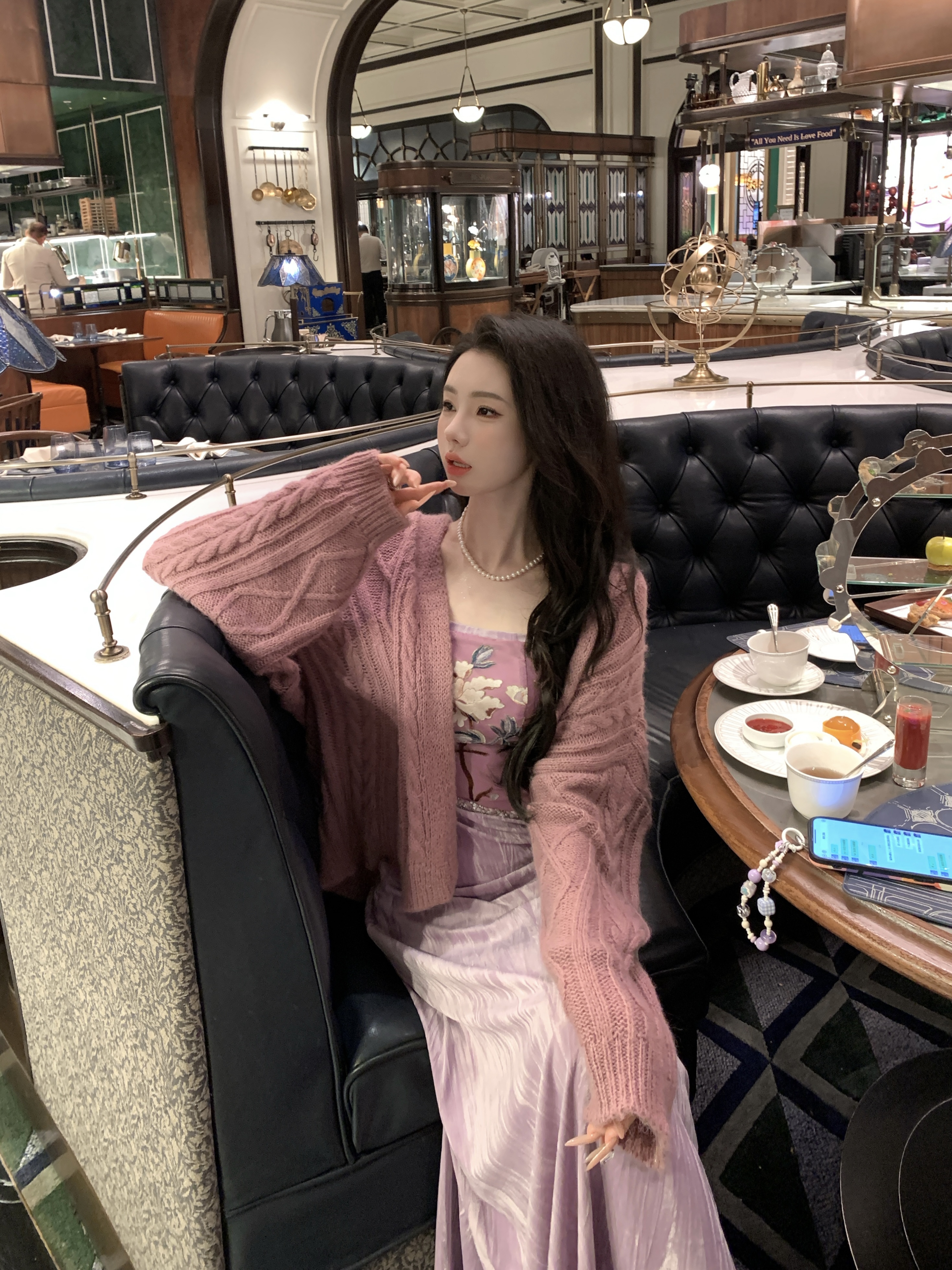 【雅乔定制】紫藤绮梦 牡丹烧花丝绒吊带连衣裙长裙DYYK-25052428