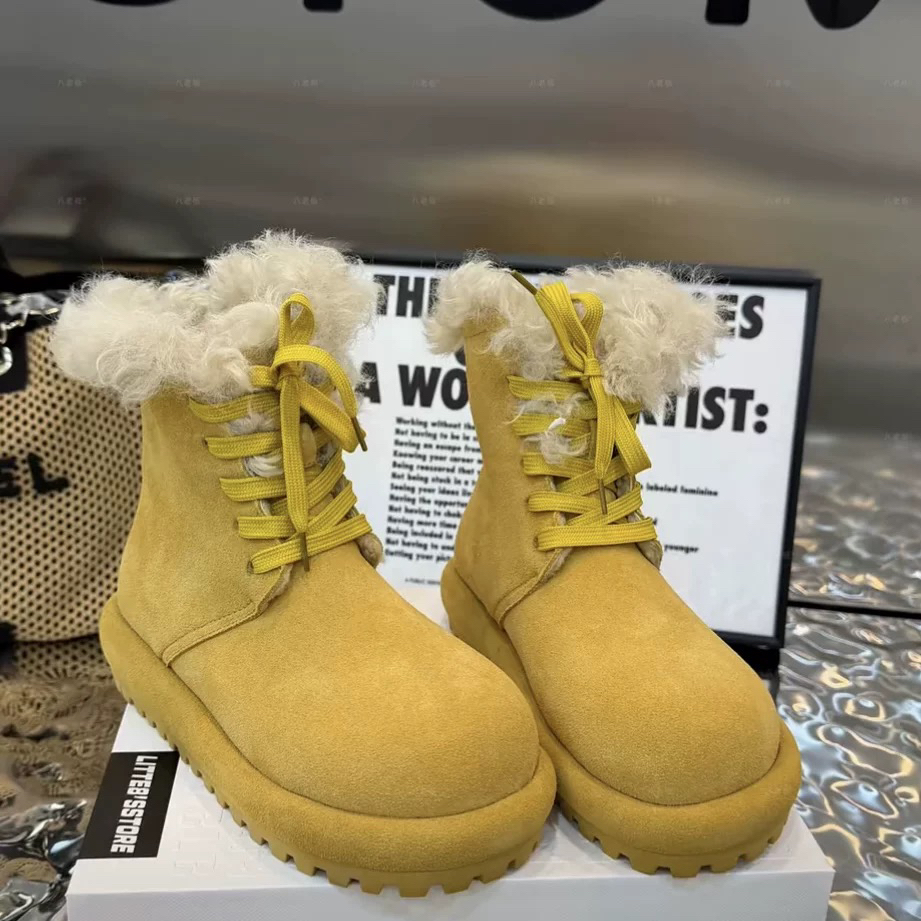 欧货2025新款磨砂皮厚底毛毛雪地靴女加绒保暖棉鞋复古大头面包鞋