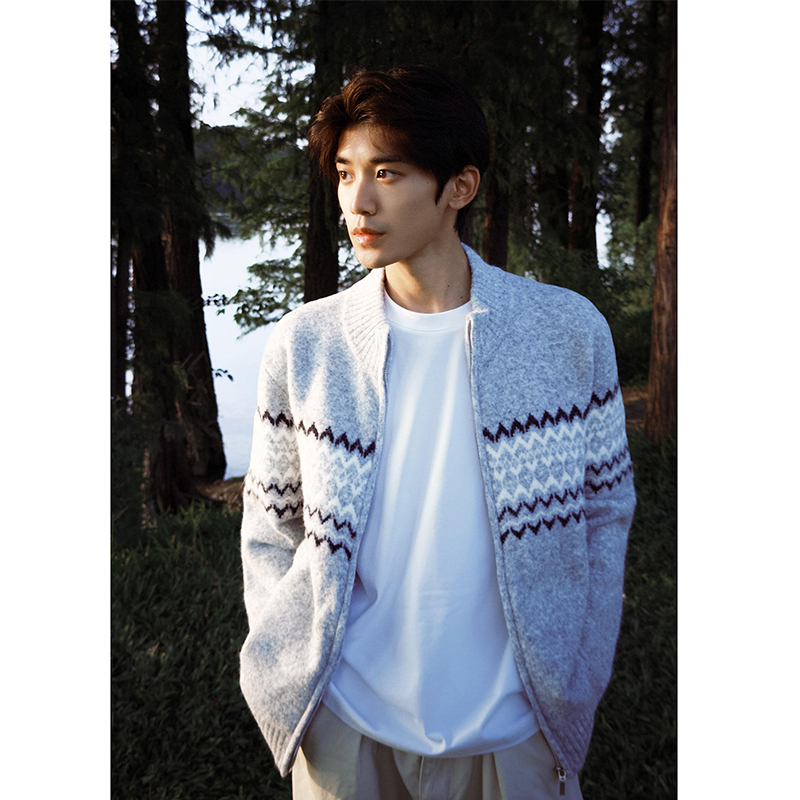 美式费尔岛风拉链针织外套男款cleanfit软糯慵懒风开衫毛衣上衣