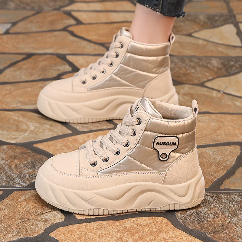 跃步2025年秋冬新款女高帮休闲轻便板休闲鞋厚底增高4CM时尚女鞋