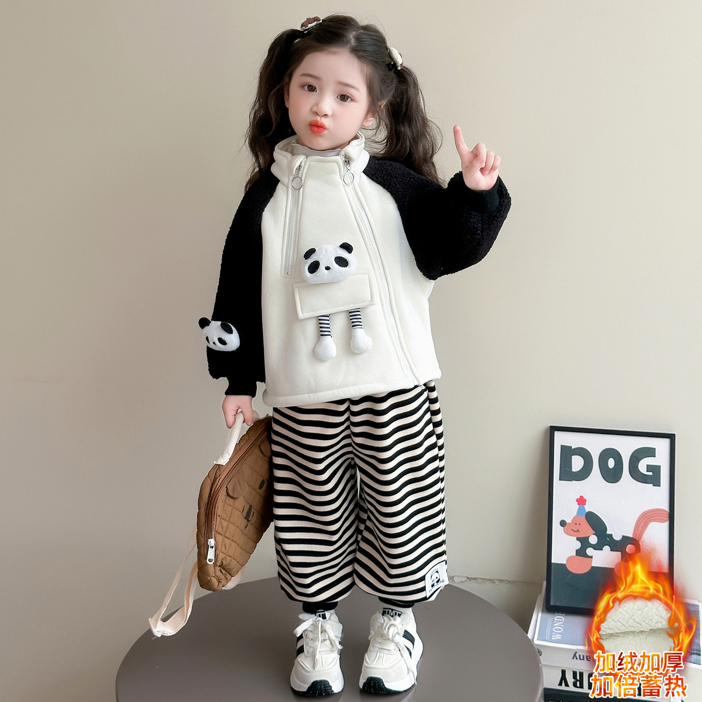 女童加绒套装加厚一体绒儿童卫衣两件套小女孩宝宝秋冬装2025新款