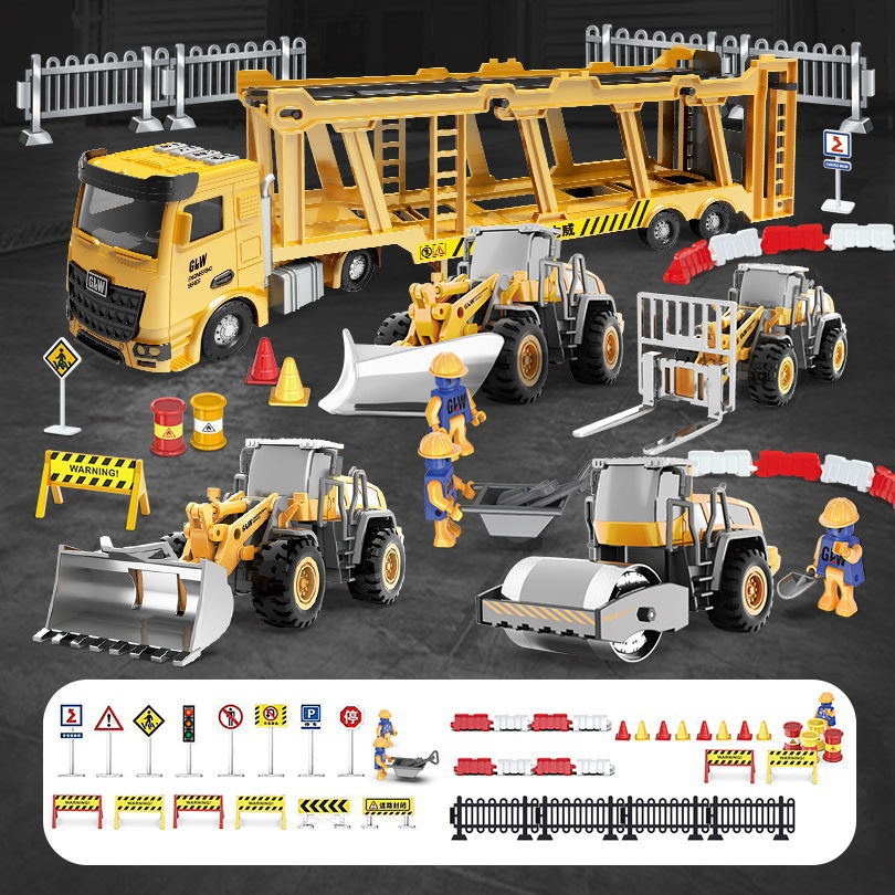 钢力威合金工程车大号拖车声光音乐会讲故事惯性滑行玩具车音效