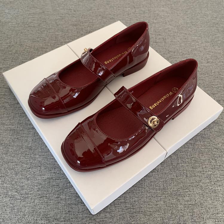 英伦风方跟圆头玛丽珍鞋年夏季新款黑色小皮鞋舒适软皮女单鞋