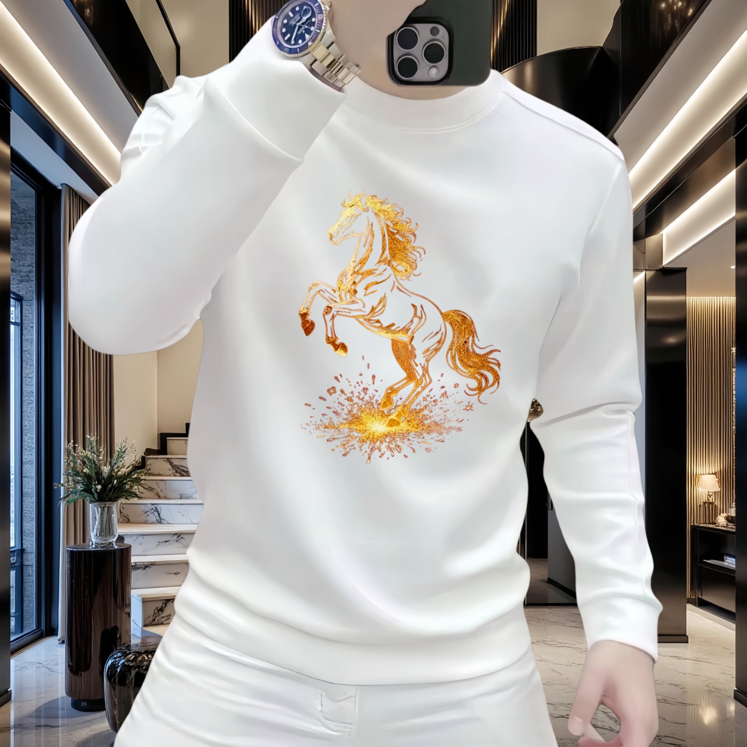 潮流卫衣加绒加厚重磅百搭轻奢圆领男士上衣常规款长袖秋冬款