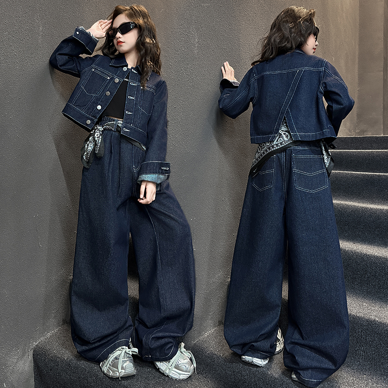 女童春季套装2025新款6-12岁小女孩时髦洋气网红牛仔两件套潮