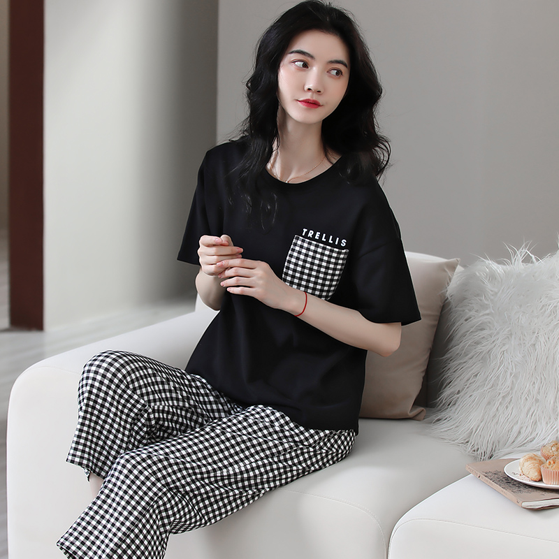 浪莎短袖七分裤睡衣女春夏薄款纯棉家居服两件套装夏天2025年新款