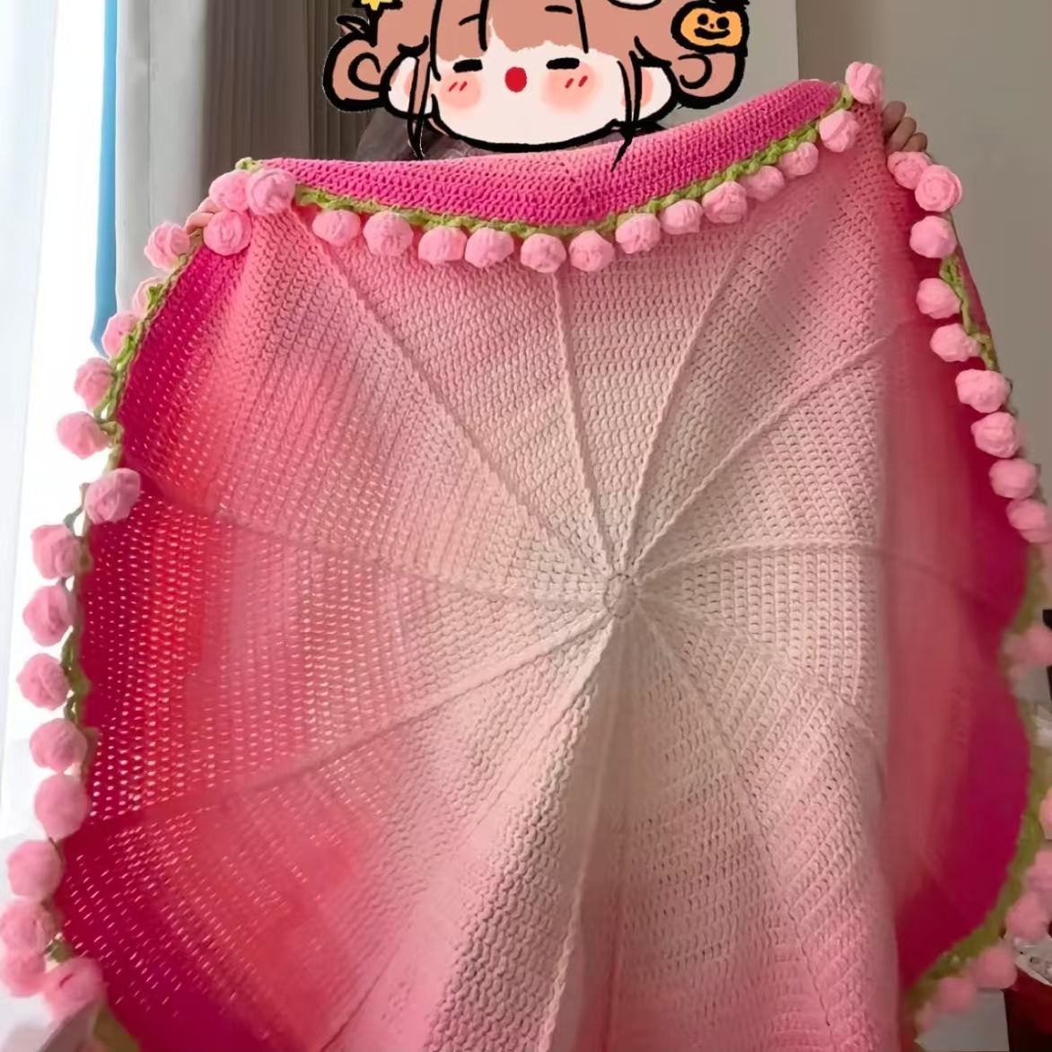 【不是成品】毛线手工diy编织渐变花束毯子材料包玫瑰花毯子