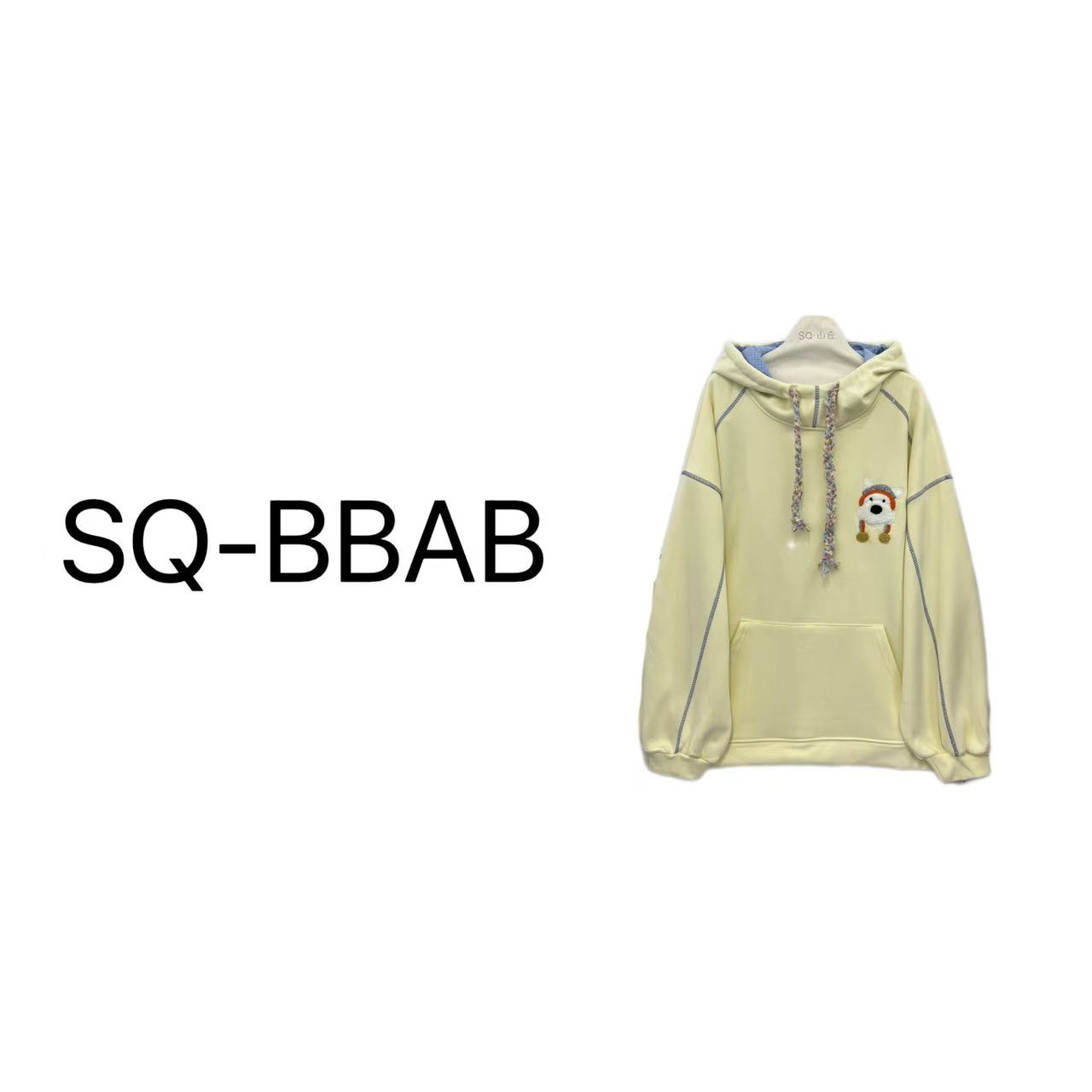 W3573大码女彩虹抽绳连帽狗狗加绒卫衣